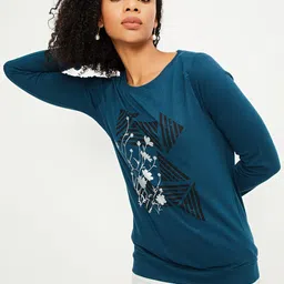 max Women Teal Printed Cotton T-shirt-picture-36