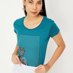 max Women Teal Printed Cotton T-shirt-picture-29