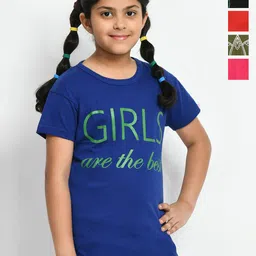 BAESD Girls Pack Of 5 Typography Printed Cotton T-shirt-16