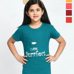 BAESD Girls Pack Of 5 Typography Printed Cotton T-shirt-90