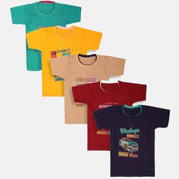 MANZON Kids Pack of 5 Graphic Print Pure Cotton T-shirt-17