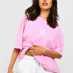 Boohoo Printed Drop-Shoulder Oversized Cotton T-shirt-image-4