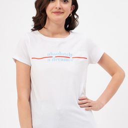 Mast & Harbour White Typography Printed Pure Cotton T-shirt-image-90