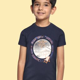 Allen Solly Junior Boys Navy Blue & Grey Printed Pure Cotton T-shirt-image-4