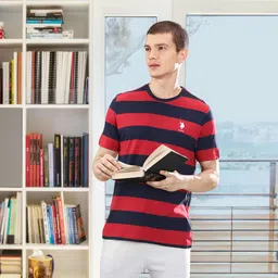 U.S. Polo Assn. Men Red & Navy Blue Striped Comfort-Fit Lounge T-Shirt-image-10