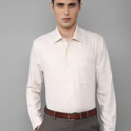 Louis Philippe Permapress Men Cream-Coloured Cotton Slim Fit Tartan Checks Checked Wrinkle Free Formal Shirt-image-38