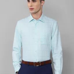 Louis Philippe Permapress Men Turquoise Blue Slim Fit Checked Wrinkle Free Formal Shirt-image-31