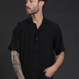 JAVINISHKA Cuban Collar Relaxed Semi Sheer Casual Shirt-image-66