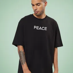 Mad Over Print Peace Printed Drop-Shoulder Sleeves Cotton Oversized Tshirt-image-46
