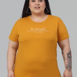 Trend Level Plus Size Typography Print Round Neck Cotton T-shirt-58