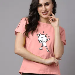 Friskers Coral & Black Pure Cotton Printed T-shirt Style Top-image-10