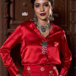 Shae by SASSAFRAS Women Comfort Satin Party Shirt-image-60