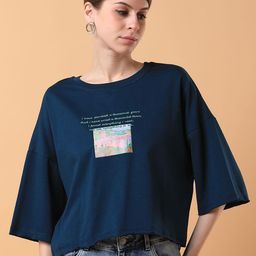 SHOWOFF Women Typography Pockets Boxy T-shirt-image-67