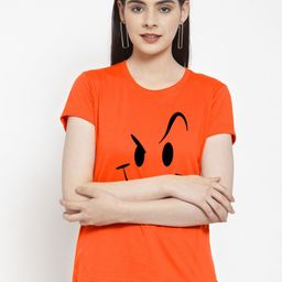 Friskers Women Orange & vermillion orange Printed T-shirt-image-70