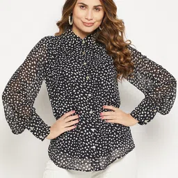 Bitterlime Relaxed Button Cuff Printed Georgette Casual Shirt-image-99