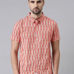 Joven Men Rust Comfort Slim Fit Printed Casual Shirt-image-88