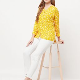 Crimsoune Club Women Yellow Floral Printed Slim Fit Casual Shirt-image-34