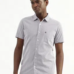 United Colors of Benetton Short Sleeves Patch Pocket Striped Slim Fit Casual Cotton Shirt-image-3