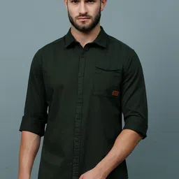 HERE&NOW Men Olive Green Slim Fit Cotton Casual Shirt-image-76