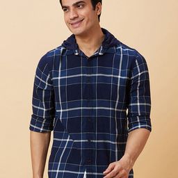 Being Human Slim Fit Tartan Checks Hooded Casual Shirt-image-16
