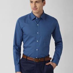 Peter England Men Navy Blue Solid Cotton Slim Fit Formal Shirt-image-17