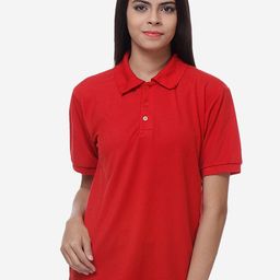 TEEMOODS Women Red Polo Collar Outdoor T-shirt-image-84