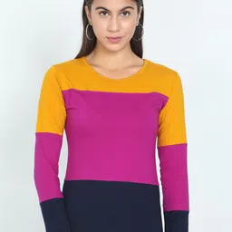 Fleximaa Women Magenta & Yellow Colourblocked T-shirt-image-33