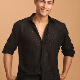 VASTRAMAY Sheer Sequin Embroidered Casual Shirt-image-45