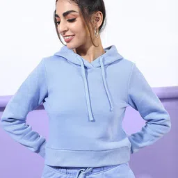 Tokyo Talkies Women Blue Hooded Sweatshirt-image-67