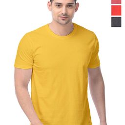 COLOR CAPITAL Yellow & Coral Pack Of 4 Round Neck Cotton T-shirts-image-16