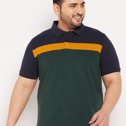 AUSTIVO Men Plus Size Colourblocked Polo Collar T-shirt-image-6