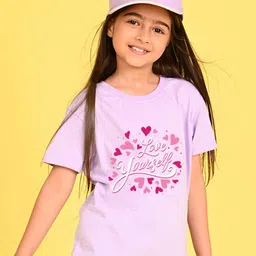 NUSYL Girls Typography Printed Round Neck Longline Oversized T-shirt-image-70