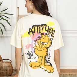 Fabflee Garfield Printed Oversized Cotton T-shirt-image-74