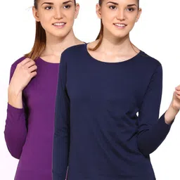 appulse Women Pack of 2 Purple & Navy Blue Cotton T-shirt-image-94