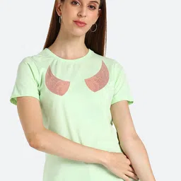 shashvi Women Green & Red Printed Extended Sleeves T-shirt-image-31