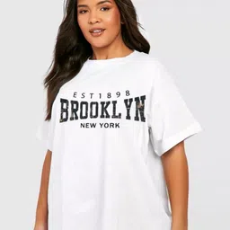 TRENDY RABBIT Women Typography Printed Raw Edge T-shirt-image-78