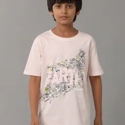 UNDER FOURTEEN ONLY Boys Floral Printed Drop Shoulder Sleeves Cotton T-shirt-image-88
