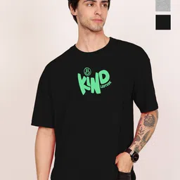 Leotude Men Pack Of 2 Typography Printed Round Neck Cotton Oversized T-shirts-image-97