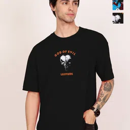 Leotude Men Printed Raw Edge T-shirt-image-67