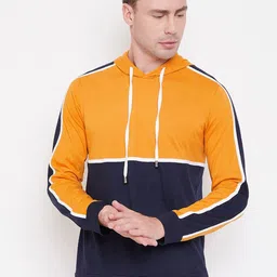 LE BOURGEOIS Men Mustard Yellow Striped Raw Edge T-shirt-image-77