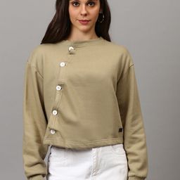 Campus Sutra Women Brown Solid Cropped Sweatshirt-image-70