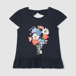 max Infant Girls Floral Printed and Applique Puff Sleeves Top-47