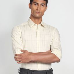 Arrow New York Slim Fit Windowpane Checks Opaque Pure Cotton Formal Shirt-image-44
