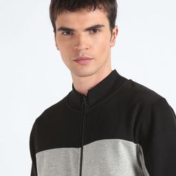 Flying Machine Colourblocked Mock Collar Front Open Sweatshirt image 2