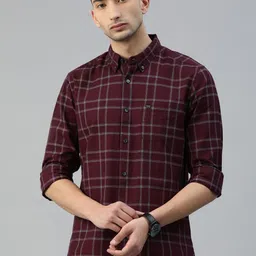 THE BEAR HOUSE Men Maroon & Grey Slim Fit Solid Casual Shirt-picture-3