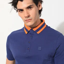 RARE RABBIT Men Divide Polo Collar Slim Fit Cotton T-Shirt-37