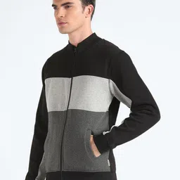 Flying Machine Colourblocked Mock Collar Front Open Sweatshirt image 5