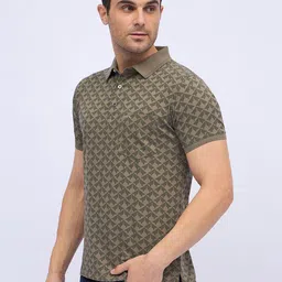ARRAY Men Abstract Printed Polo Collar Cotton T-shirt image 4