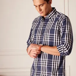 DENNISON Smart Tartan Checked Button-Down Collar Cotton Casual Shirt-image-69