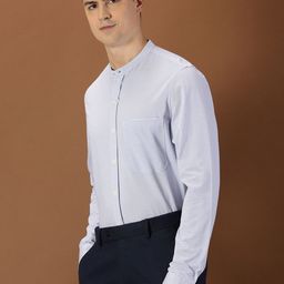 INVICTUS Original Slim Fit Vertical Striped Band Collar Knitted Weave Formal Shirt-image-25